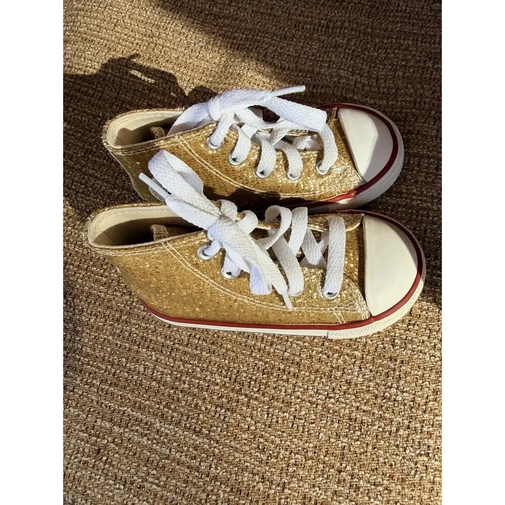 Converse Infant Chuck Taylor All Star Sparkle Gold Hi Top Sneaker Size 7